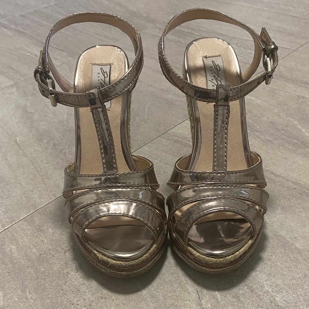 David Dixon Metallic T-Strap Platform Sandals